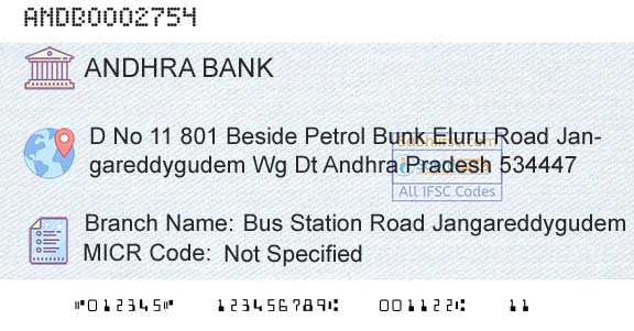 Andhra Bank Bus Station Road JangareddygudemBranch 