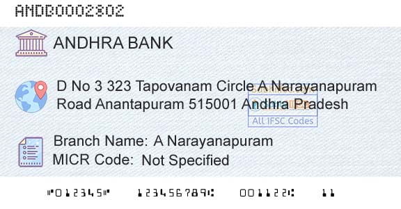 Andhra Bank A NarayanapuramBranch 