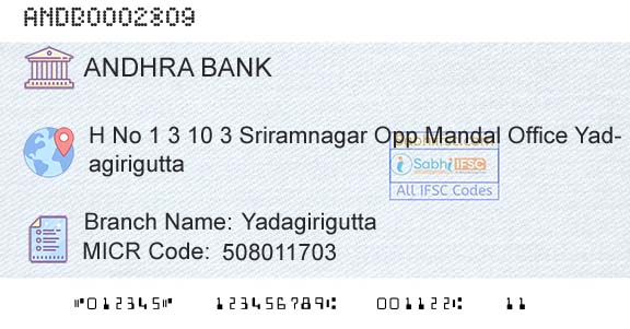 Andhra Bank YadagiriguttaBranch 
