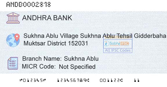 Andhra Bank Sukhna AbluBranch 