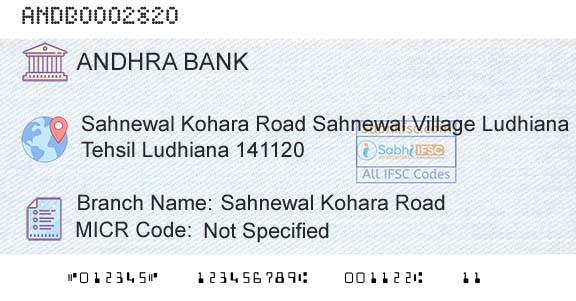 Andhra Bank Sahnewal Kohara RoadBranch 