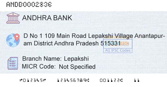 Andhra Bank LepakshiBranch 