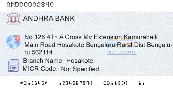 Andhra Bank HosakoteBranch 