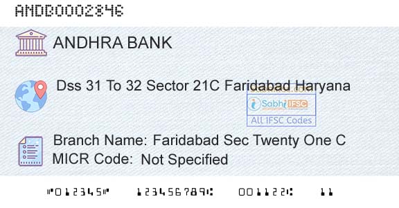 Andhra Bank Faridabad Sec Twenty One CBranch 