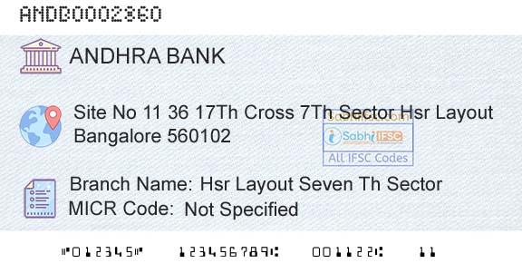 Andhra Bank Hsr Layout Seven Th SectorBranch 