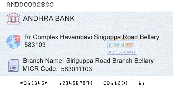 Andhra Bank Siriguppa Road Branch BellaryBranch 