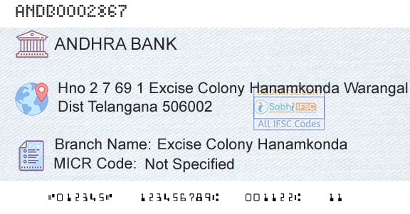 Andhra Bank Excise Colony HanamkondaBranch 