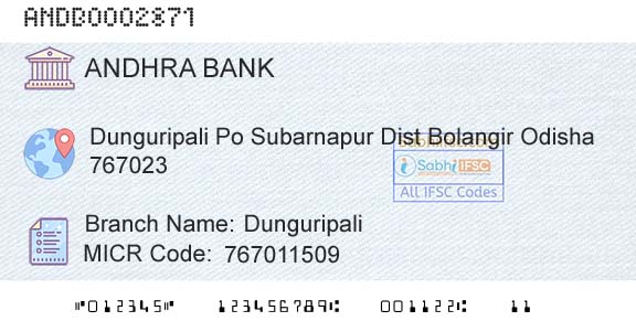 Andhra Bank DunguripaliBranch 