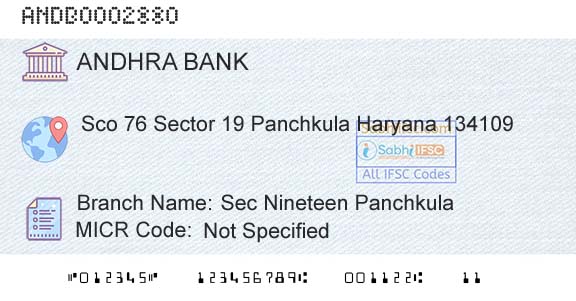 Andhra Bank Sec Nineteen PanchkulaBranch 