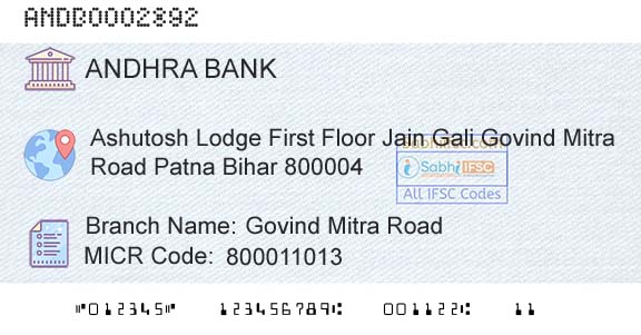 Andhra Bank Govind Mitra RoadBranch 