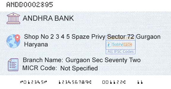 Andhra Bank Gurgaon Sec Seventy TwoBranch 