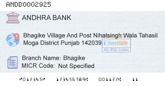 Andhra Bank BhagikeBranch 