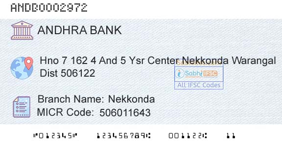 Andhra Bank NekkondaBranch 