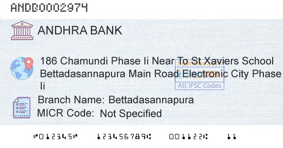 Andhra Bank BettadasannapuraBranch 