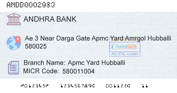 Andhra Bank Apmc Yard HubballiBranch 