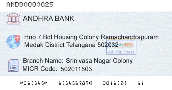 Andhra Bank Srinivasa Nagar ColonyBranch 