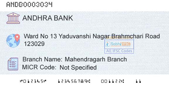 Andhra Bank Mahendragarh BranchBranch 