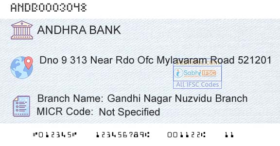 Andhra Bank Gandhi Nagar Nuzvidu BranchBranch 