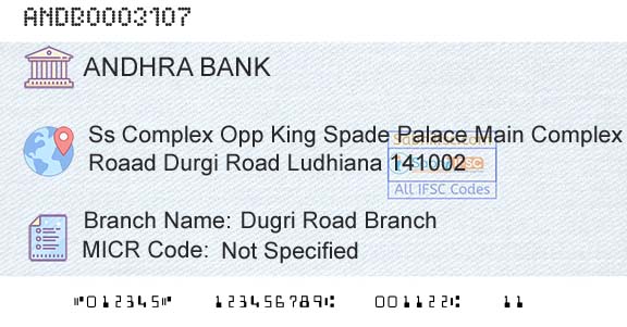 Andhra Bank Dugri Road BranchBranch 