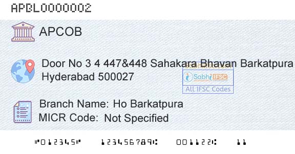The Andhra Pradesh State Cooperative Bank Limited Ho BarkatpuraBranch 