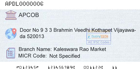 The Andhra Pradesh State Cooperative Bank Limited Kaleswara Rao MarketBranch 