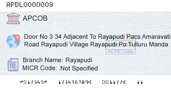 The Andhra Pradesh State Cooperative Bank Limited RayapudiBranch 