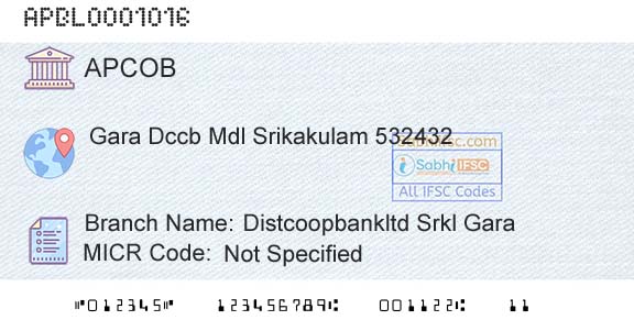 The Andhra Pradesh State Cooperative Bank Limited Distcoopbankltd Srkl GaraBranch 