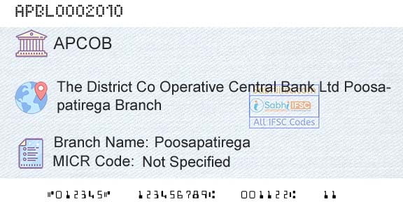 The Andhra Pradesh State Cooperative Bank Limited PoosapatiregaBranch 