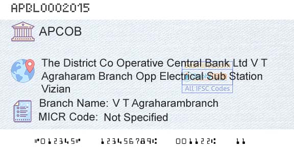 The Andhra Pradesh State Cooperative Bank Limited V T AgraharambranchBranch 
