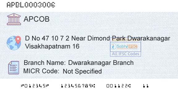 The Andhra Pradesh State Cooperative Bank Limited Dwarakanagar BranchBranch 