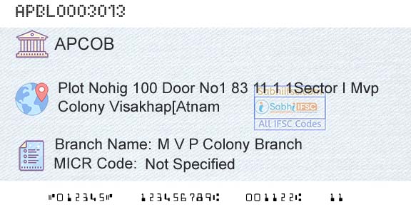 The Andhra Pradesh State Cooperative Bank Limited M V P Colony BranchBranch 