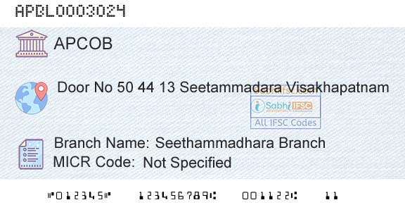 The Andhra Pradesh State Cooperative Bank Limited Seethammadhara BranchBranch 