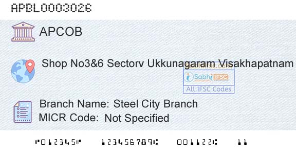 The Andhra Pradesh State Cooperative Bank Limited Steel City BranchBranch 