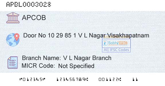 The Andhra Pradesh State Cooperative Bank Limited V L Nagar BranchBranch 