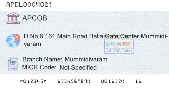 The Andhra Pradesh State Cooperative Bank Limited MummidivaramBranch 