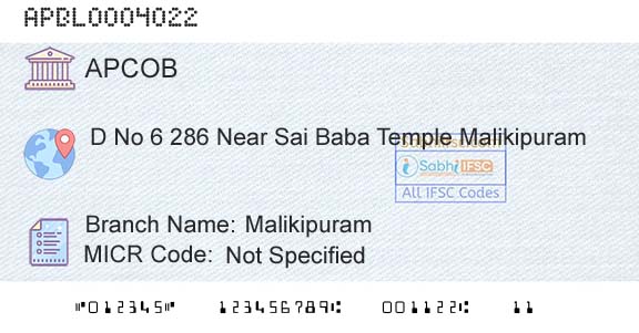 The Andhra Pradesh State Cooperative Bank Limited MalikipuramBranch 