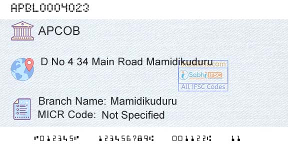 The Andhra Pradesh State Cooperative Bank Limited MamidikuduruBranch 