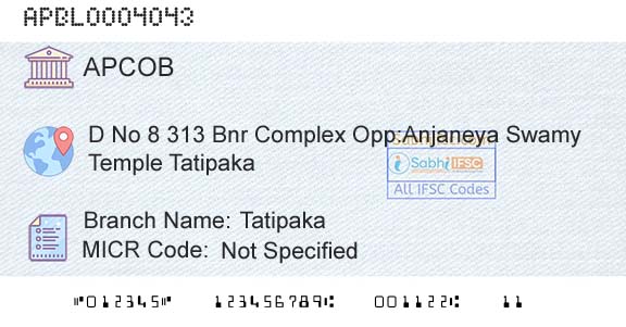 The Andhra Pradesh State Cooperative Bank Limited TatipakaBranch 