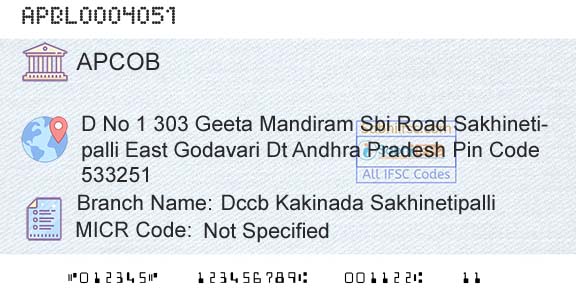 The Andhra Pradesh State Cooperative Bank Limited Dccb Kakinada SakhinetipalliBranch 