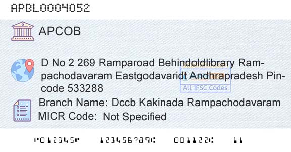 The Andhra Pradesh State Cooperative Bank Limited Dccb Kakinada RampachodavaramBranch 