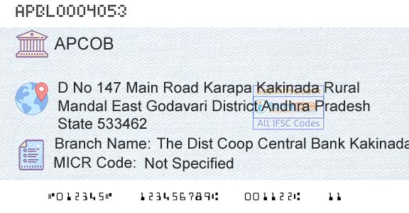 The Andhra Pradesh State Cooperative Bank Limited The Dist Coop Central Bank Kakinada KarapaBranch 