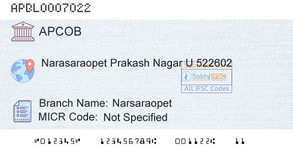 The Andhra Pradesh State Cooperative Bank Limited NarsaraopetBranch 