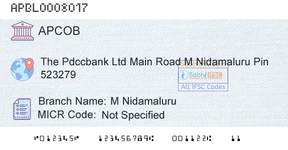 The Andhra Pradesh State Cooperative Bank Limited M NidamaluruBranch 