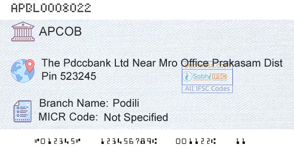 The Andhra Pradesh State Cooperative Bank Limited PodiliBranch 
