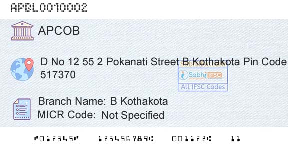 The Andhra Pradesh State Cooperative Bank Limited B KothakotaBranch 