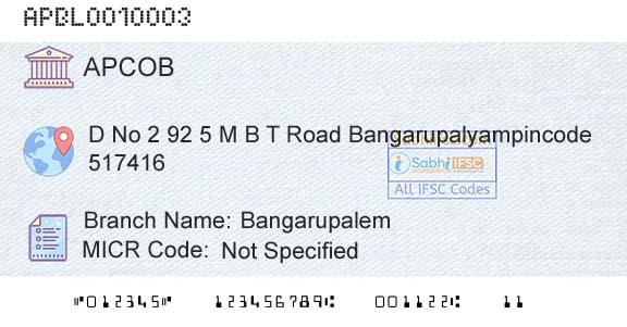 The Andhra Pradesh State Cooperative Bank Limited BangarupalemBranch 