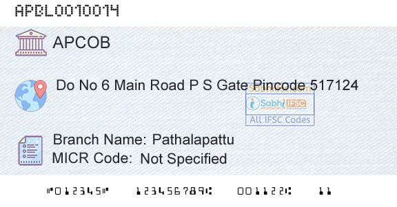 The Andhra Pradesh State Cooperative Bank Limited PathalapattuBranch 