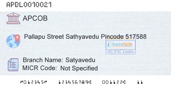 The Andhra Pradesh State Cooperative Bank Limited SatyaveduBranch 