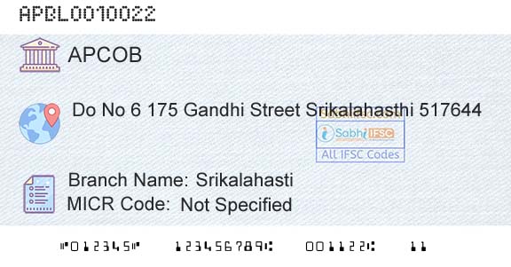 The Andhra Pradesh State Cooperative Bank Limited SrikalahastiBranch 