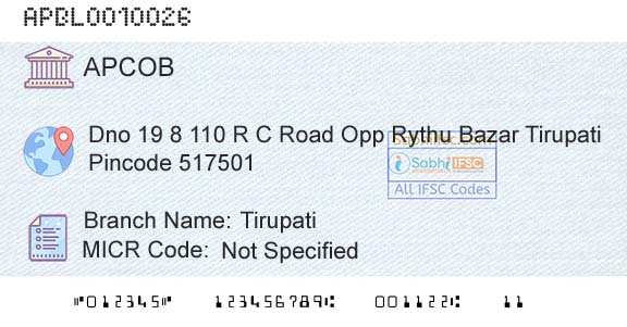 The Andhra Pradesh State Cooperative Bank Limited TirupatiBranch 